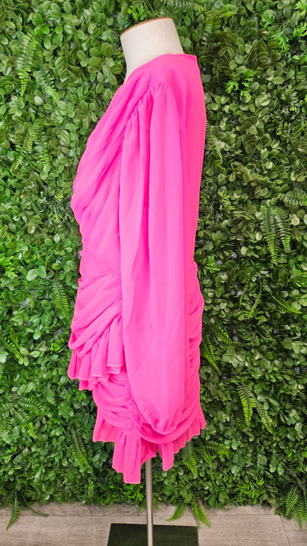Showpo Fluro Pink Balloon Sleeve Mini Dress BNWT (16)
