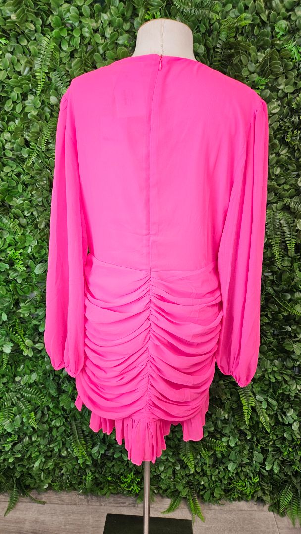 Showpo Fluro Pink Balloon Sleeve Mini Dress BNWT (16)