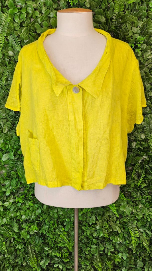 Banana Blue Yellow Linen Crop Jacket (16)