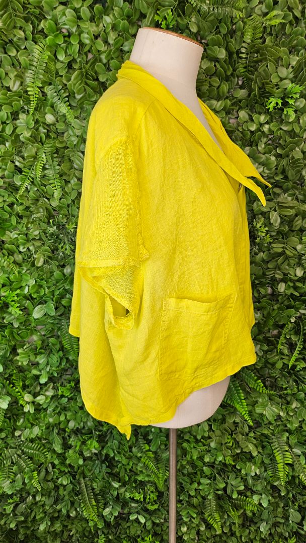Banana Blue Yellow Linen Crop Jacket (16)
