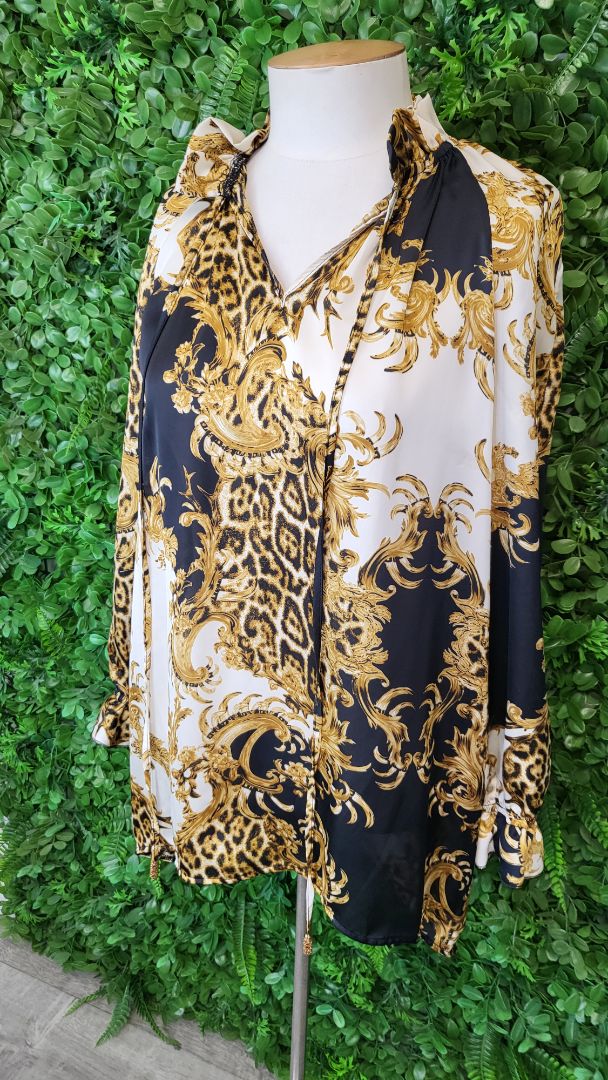 Jeff Gallano Print Frill Neck Blouse (10-12)