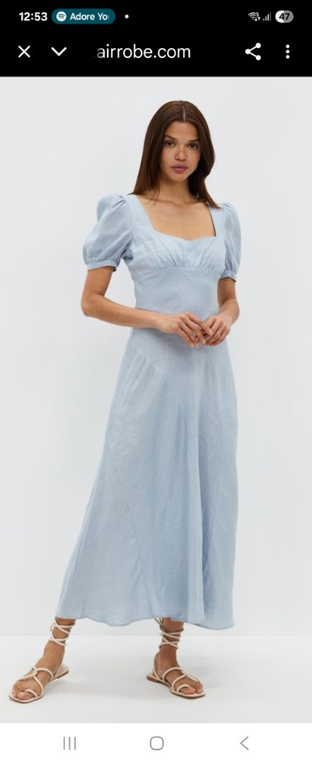 Aere Light Dusky Blue Linen Dress (6-8)