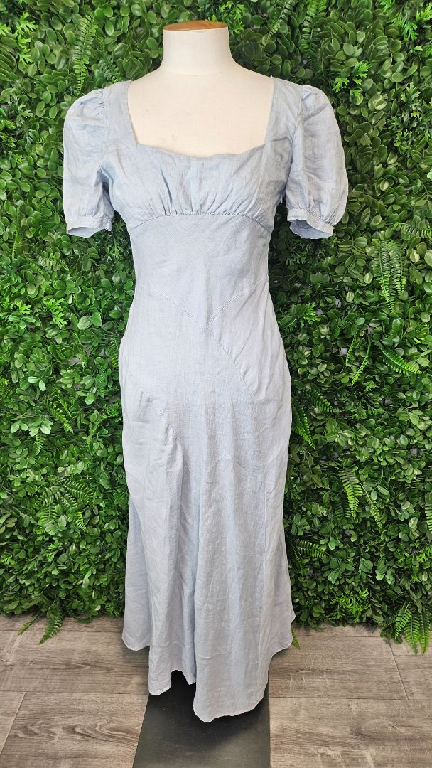 Aere Light Dusky Blue Linen Dress (6-8)