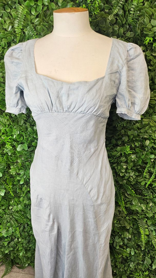 Aere Light Dusky Blue Linen Dress (6-8)