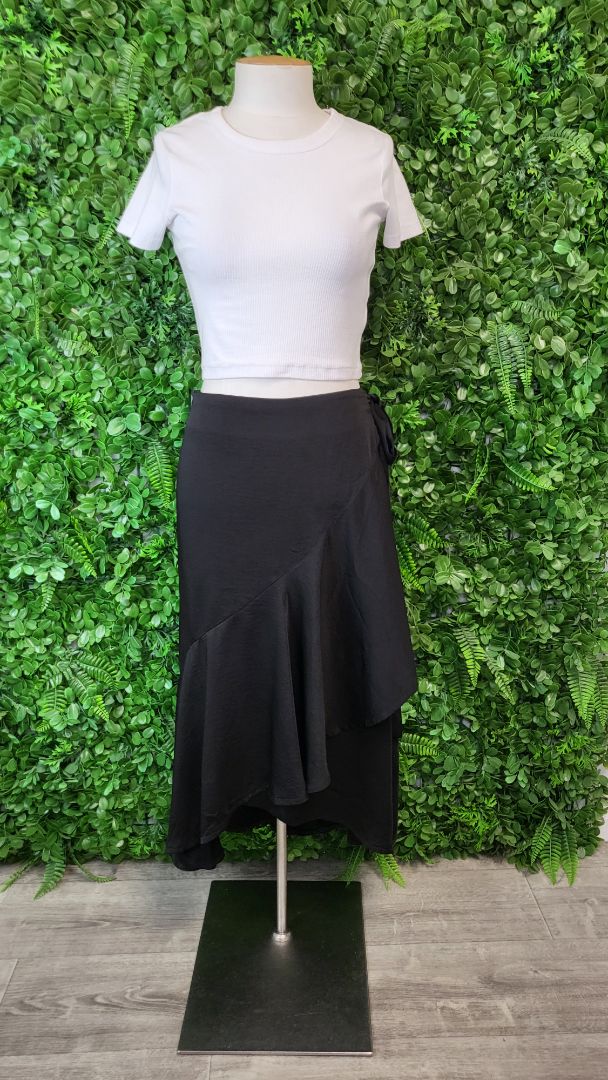 Gloss by Shine On Black Sateen Wrap Skirt (16)
