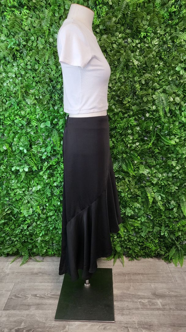 Gloss by Shine On Black Sateen Wrap Skirt (16)