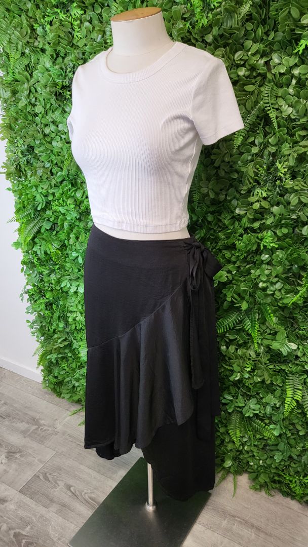 Gloss by Shine On Black Sateen Wrap Skirt (16)