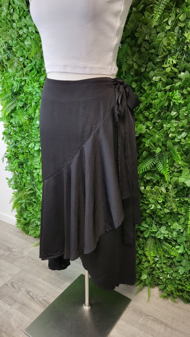 Gloss by Shine On Black Sateen Wrap Skirt (16)