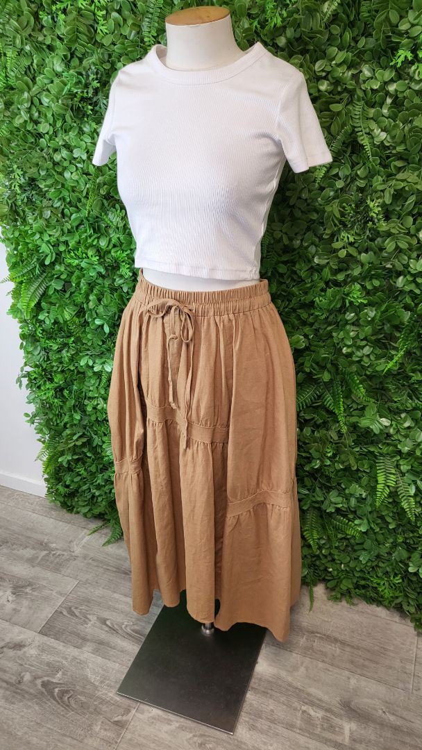 Two By Two Tan Linen Midi Skirt (10)