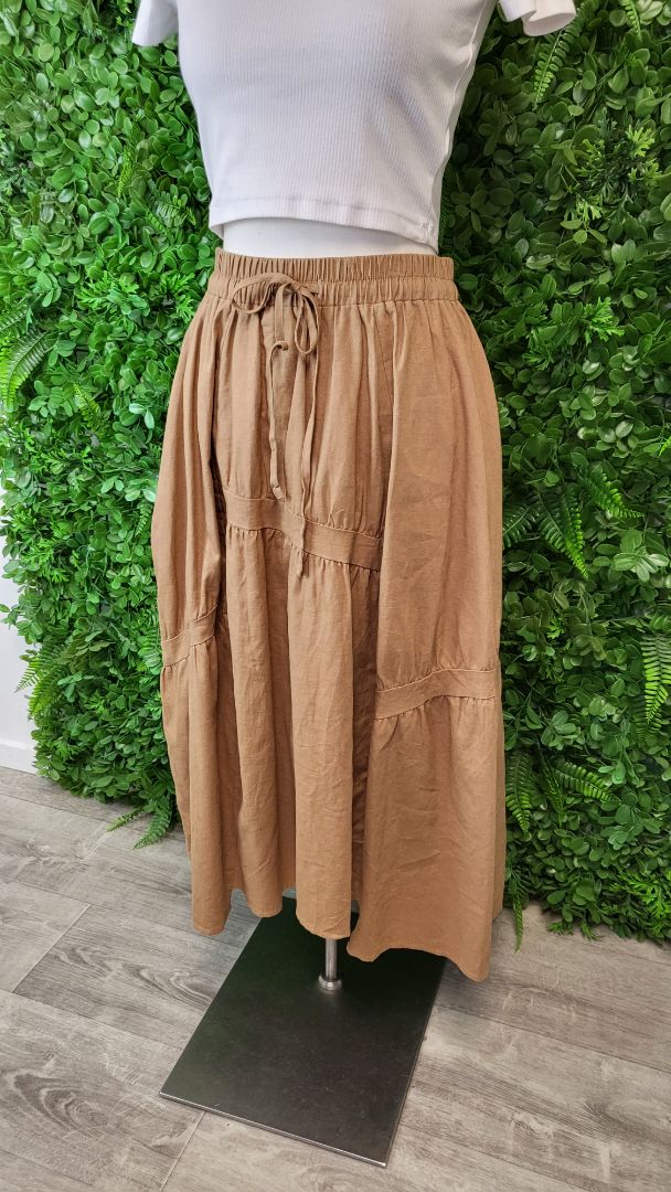 Two By Two Tan Linen Midi Skirt (10)