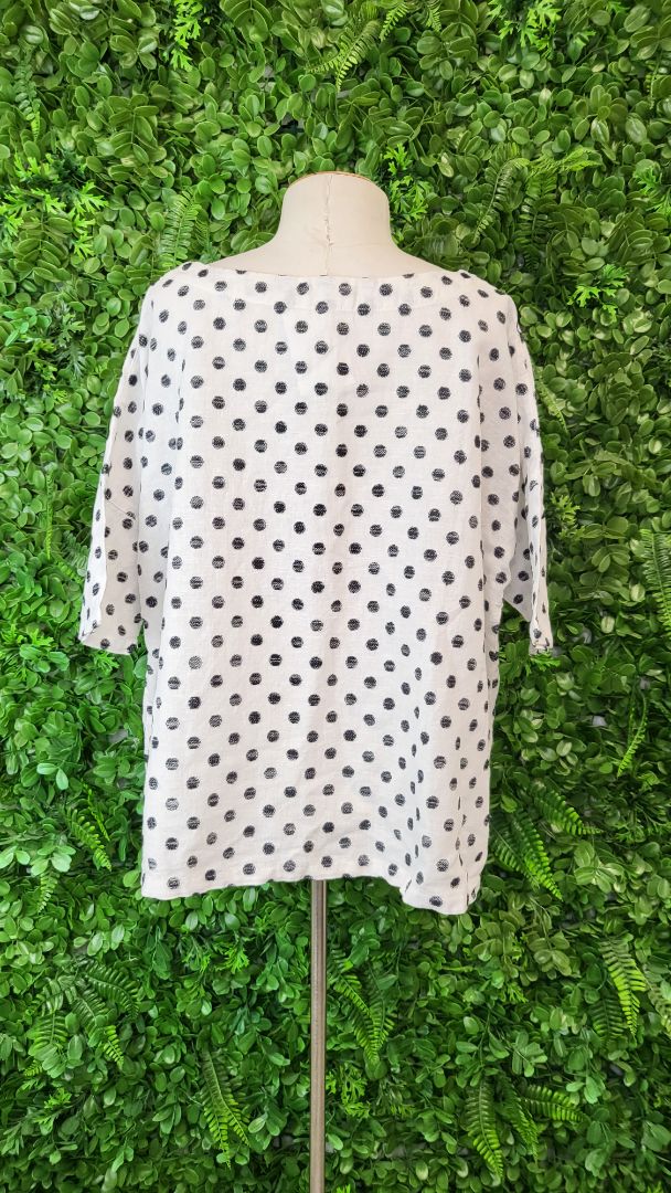 Naturals by O&J Black & White Linen Blend Top (12-14)