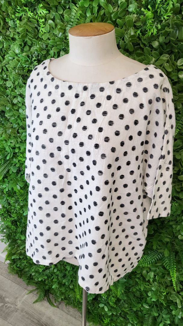 Naturals by O&J Black & White Linen Blend Top (12-14)