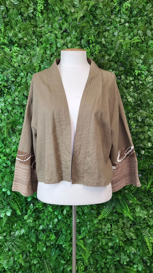 Jacques Ruc Brown Linen Crop Jacket (14-16)