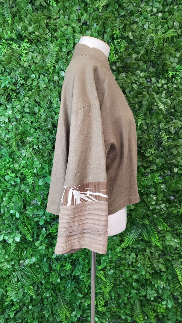 Jacques Ruc Brown Linen Crop Jacket (14-16)