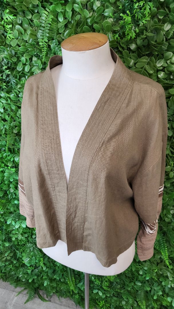 Jacques Ruc Brown Linen Crop Jacket (14-16)