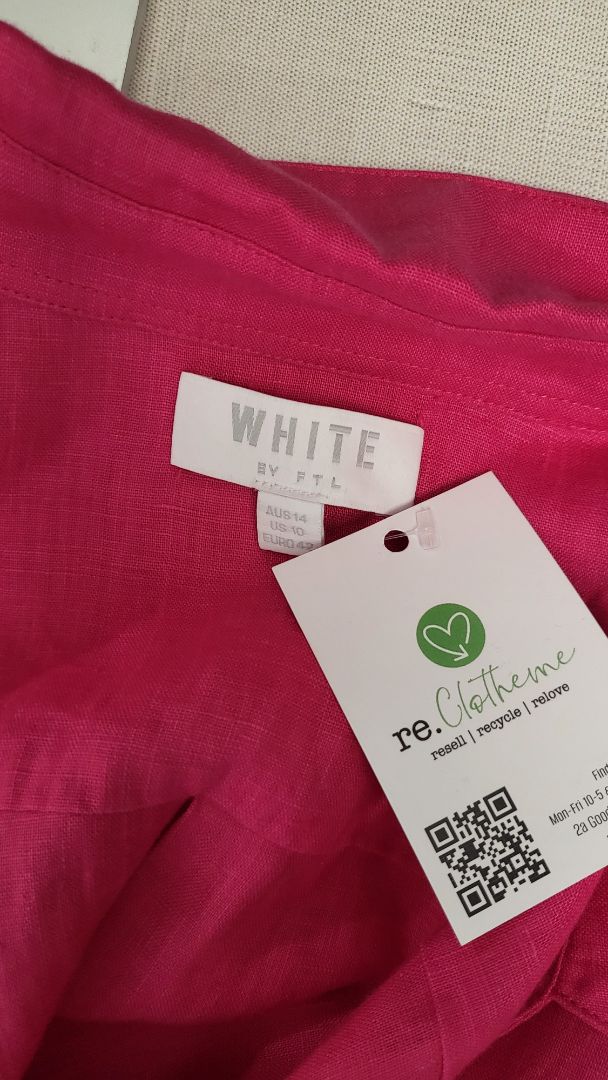 White by FTL Fushia Pink Linen Shirt Dress (14-16)