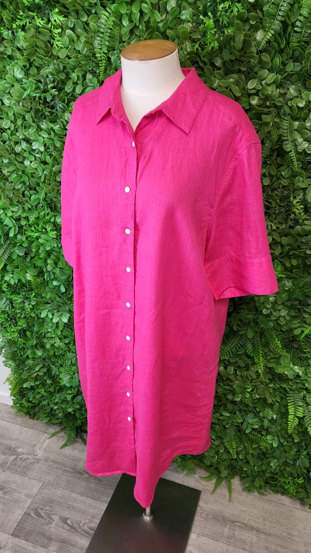 White by FTL Fushia Pink Linen Shirt Dress (14-16)
