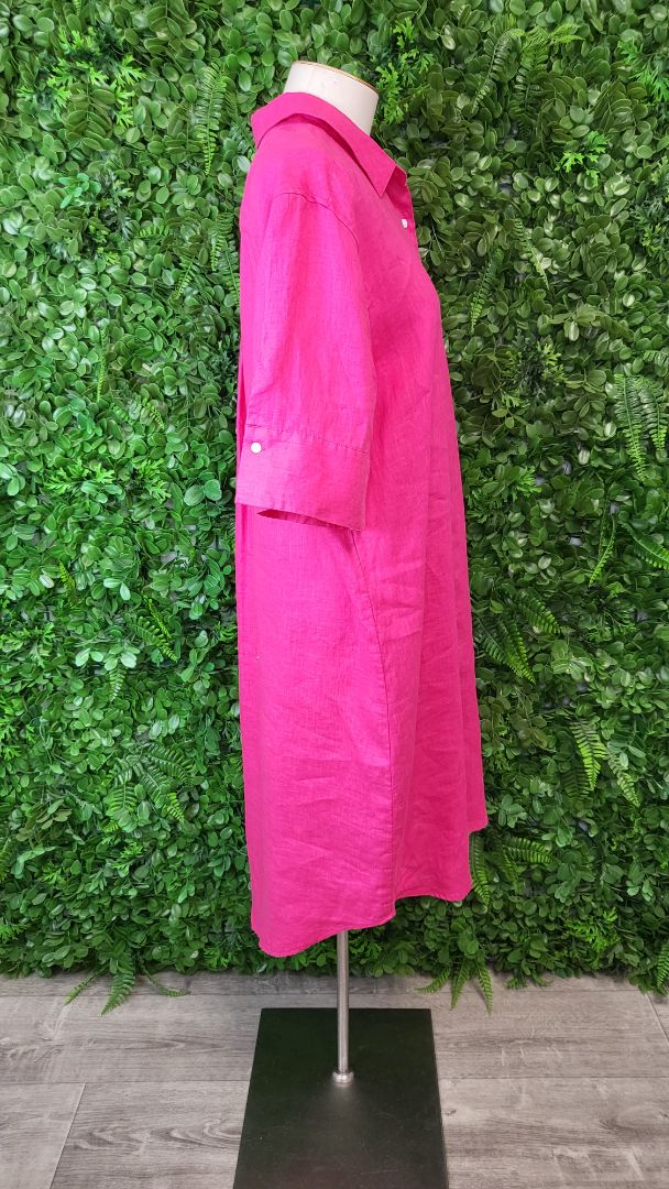 White by FTL Fushia Pink Linen Shirt Dress (14-16)