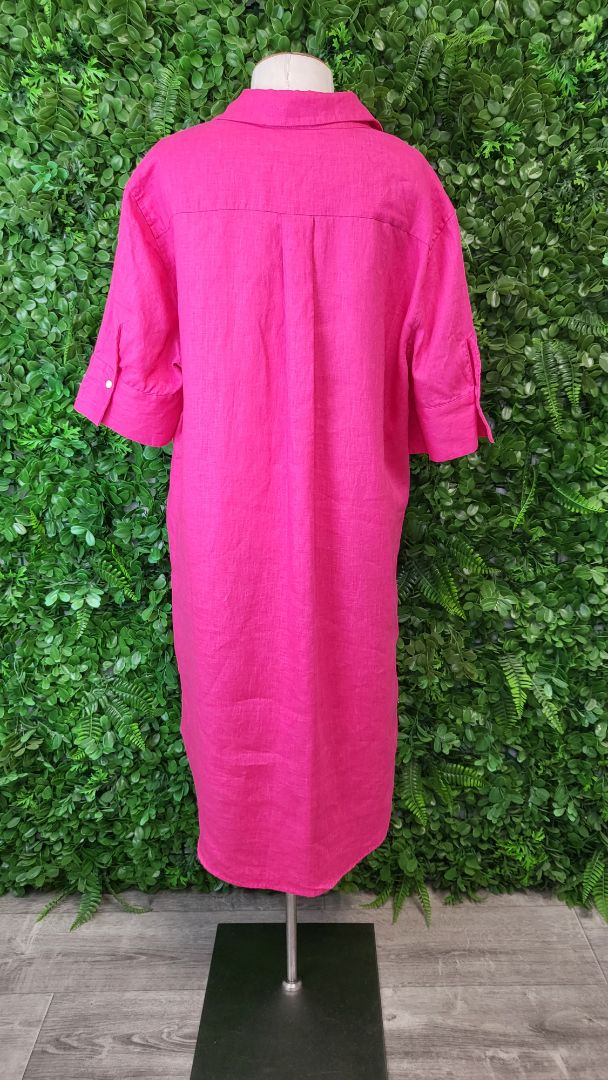 White by FTL Fushia Pink Linen Shirt Dress (14-16)