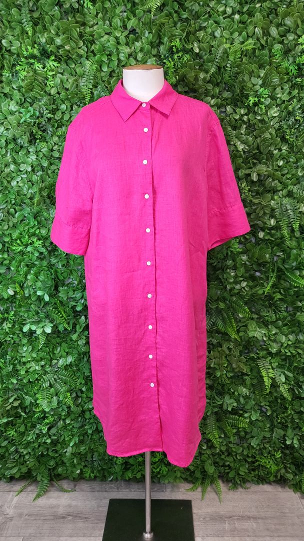 White by FTL Fushia Pink Linen Shirt Dress (14-16)