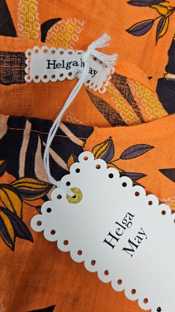 Helga May Orange Print Linen Dress BNWT (10)
