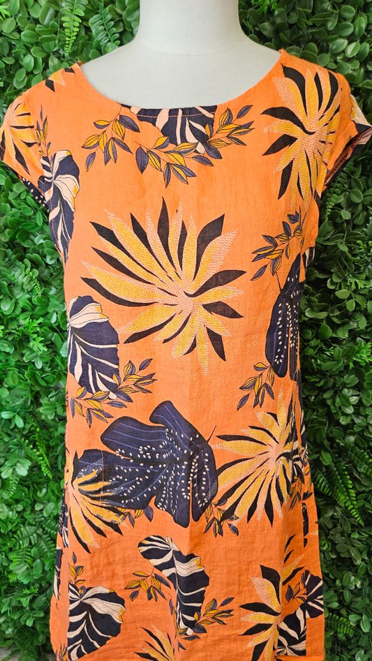 Helga May Orange Print Linen Dress BNWT (10)