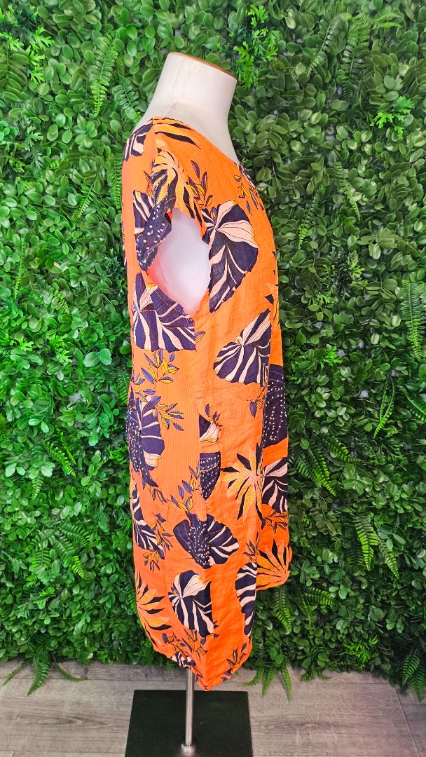 Helga May Orange Print Linen Dress BNWT (10)