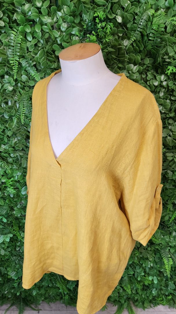 Made In Italy Mustard Linen Tunic Top (16)