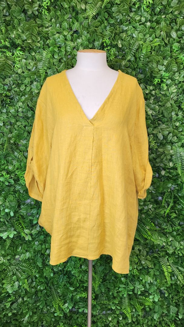 Made In Italy Mustard Linen Tunic Top (16)