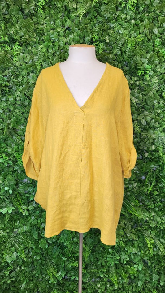 Made In Italy Mustard Linen Tunic Top (16)