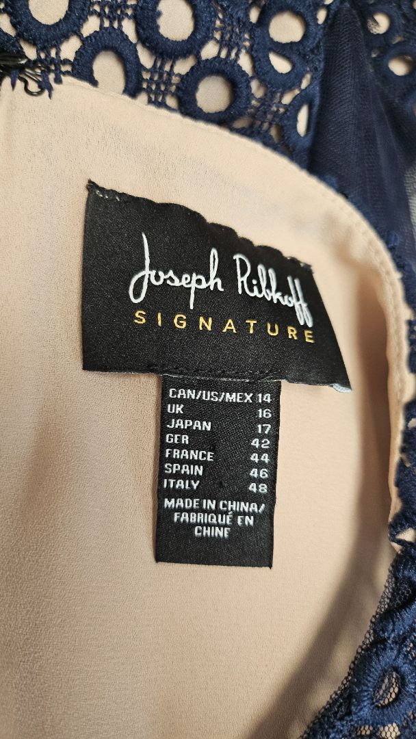 Joseph Ribkoff Navy Giupure Mesh Fit Flare Dress (14)