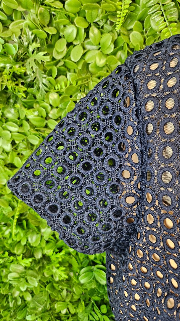 Joseph Ribkoff Navy Giupure Mesh Fit Flare Dress (14)