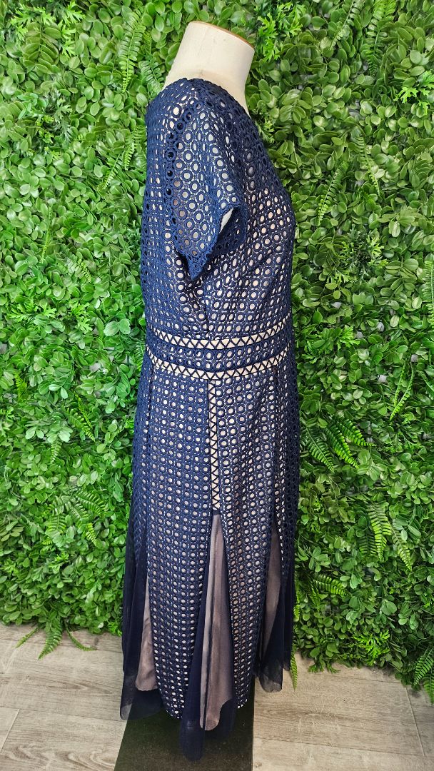 Joseph Ribkoff Navy Giupure Mesh Fit Flare Dress (14)