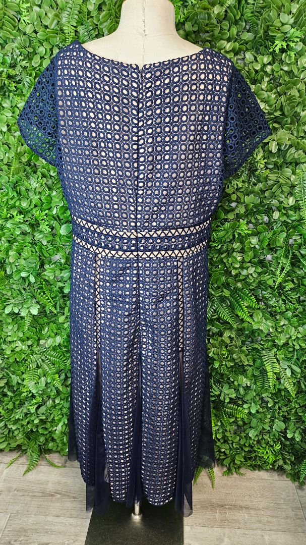 Joseph Ribkoff Navy Giupure Mesh Fit Flare Dress (14)