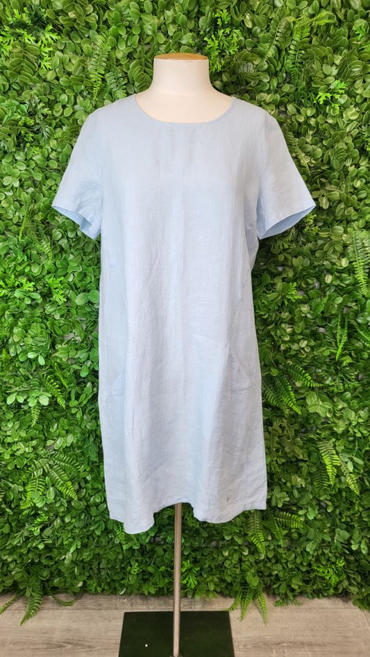 Wild South Light Bliue Linen Shift Dress (12)