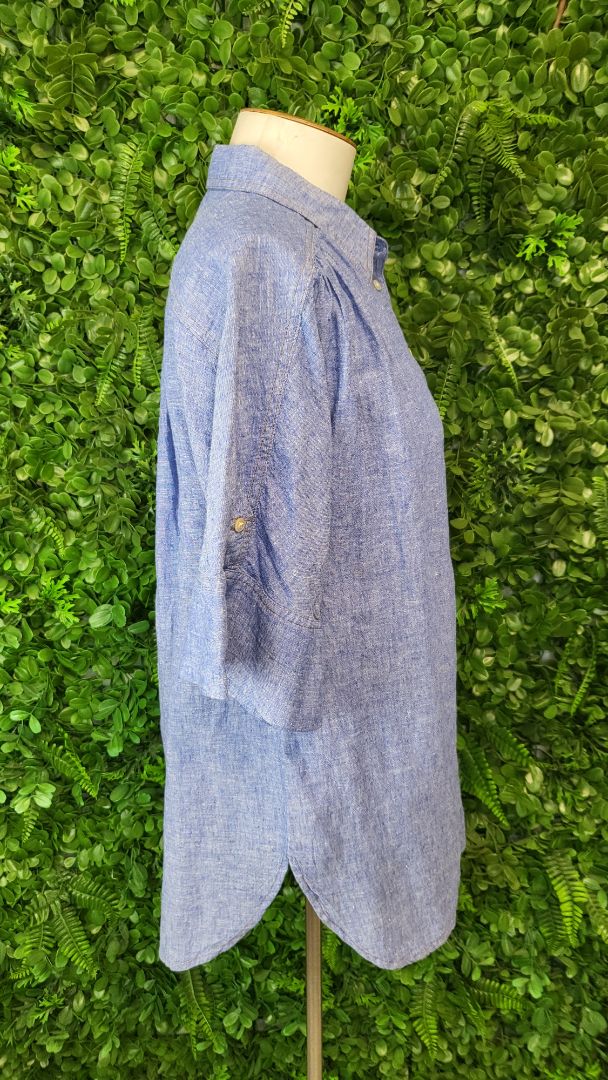 Gharani Strok Blue Linen Blouse (10)