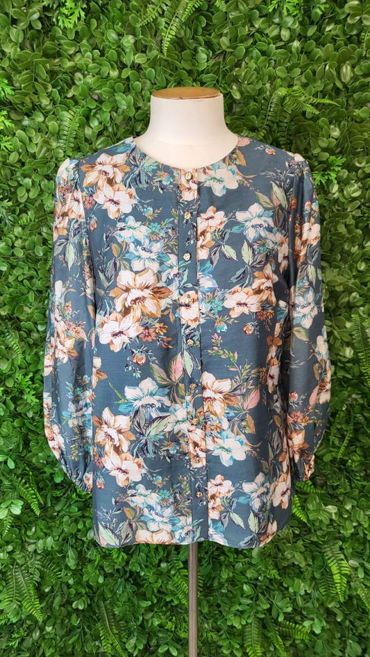 Portmans Teal Floral Tops (10-12)