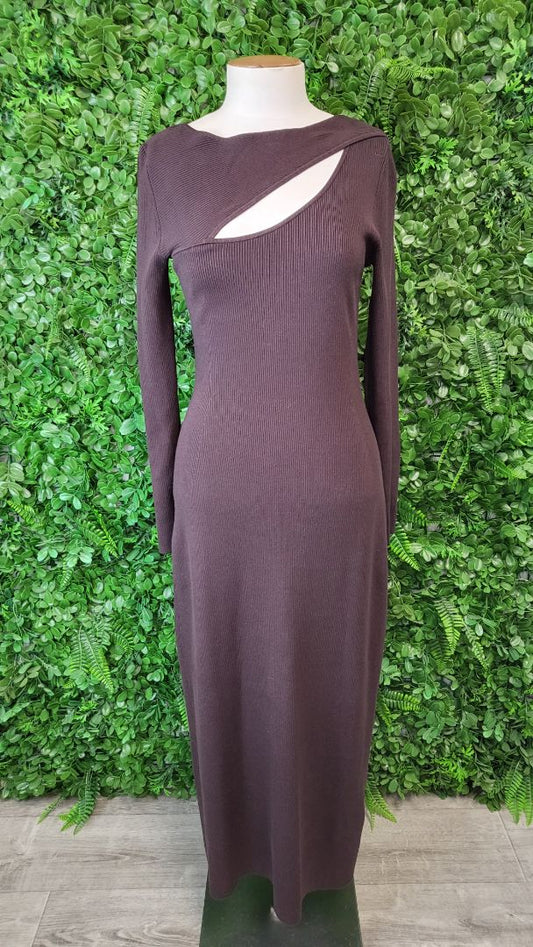 Witchery Chocolate Ribbed Dress (10)