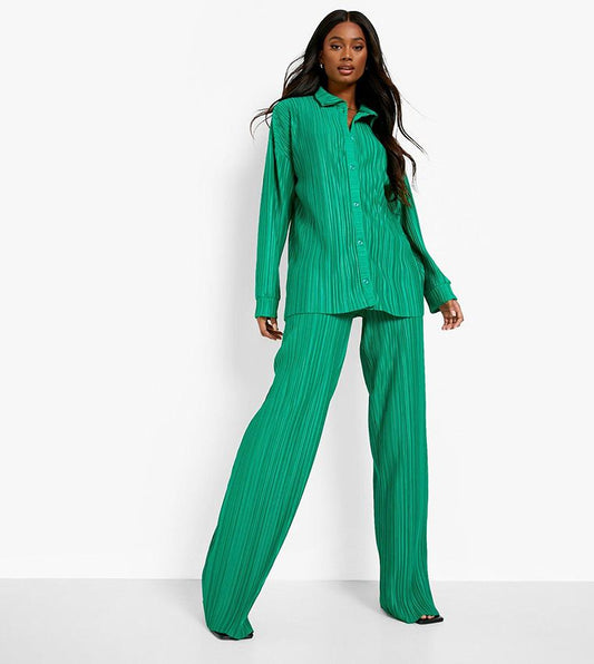 Boohoo Green Pleated Pant Set (10)