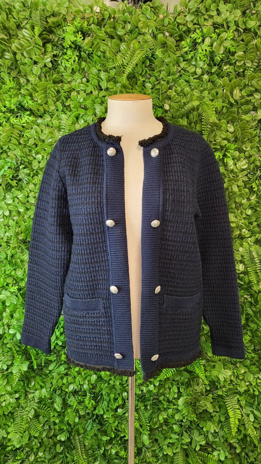 Blue Illusion Navy Textured Knit Jacket (10)