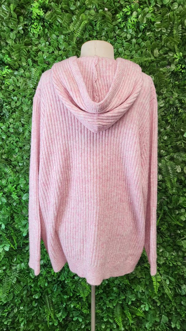 Suzanne Grae Pink Ribbed Knit Hoodie (2XL)