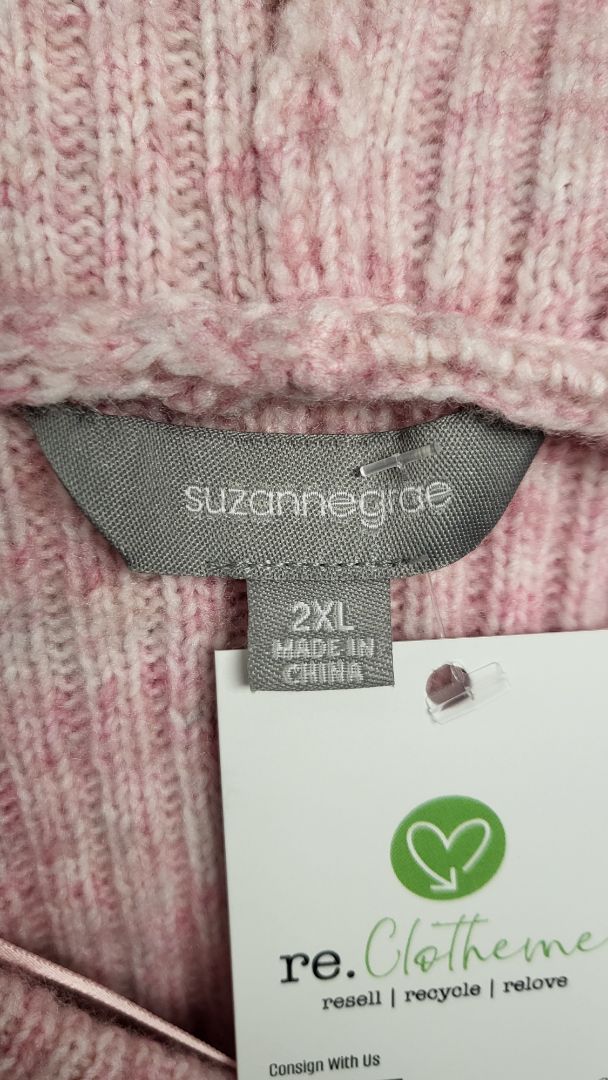 Suzanne Grae Pink Ribbed Knit Hoodie (2XL)