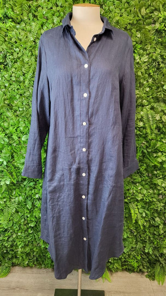 Lordship Linen Navy Linen Shirt Dress (12)