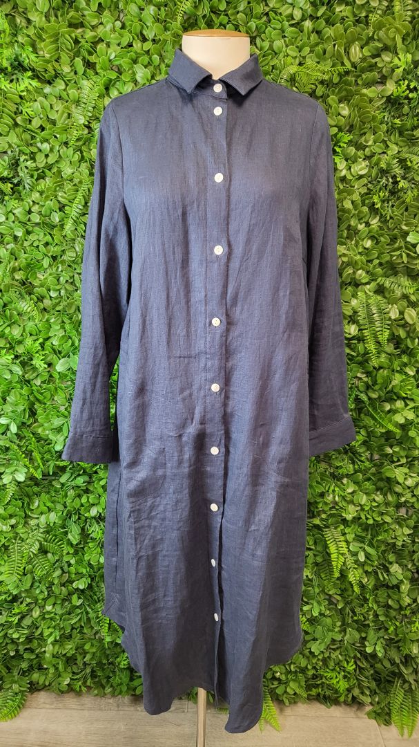 Lordship Linen Navy Linen Shirt Dress (12)