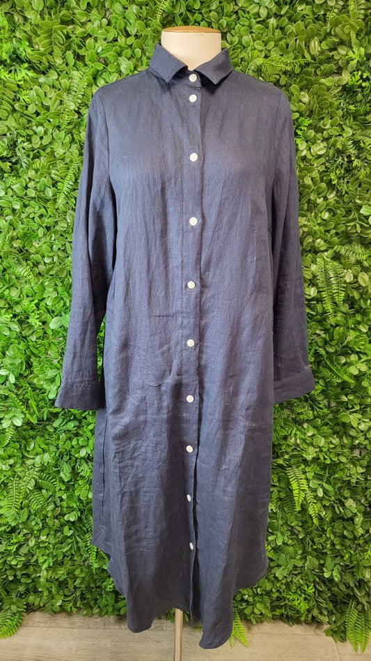 Lordship Linen Navy Linen Shirt Dress (12)