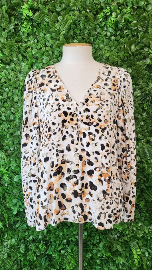 Witchery Tan/cream V Neck Top (8-10)