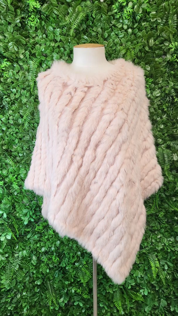 Unknown Blush Rabbit Fur Poncho (OSFM)