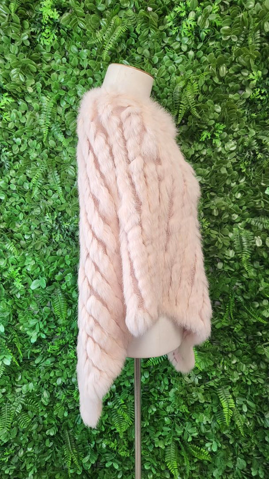 Unknown Blush Rabbit Fur Poncho (OSFM)