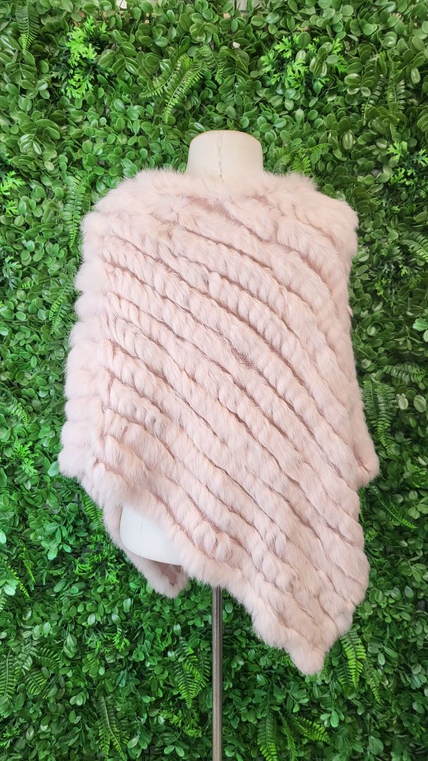 Unknown Blush Rabbit Fur Poncho (OSFM)