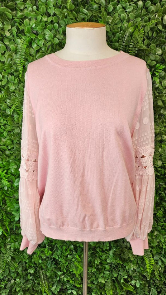 Esther & Co Pink Contrast Sleeve Knit (16)